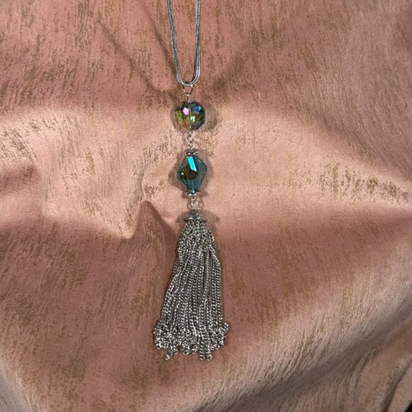 Statement Necklace • Silver Tassel Pendant • Elegant & Glam Jewelry - Picture 1 of 6